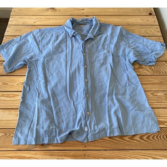 Tommy Bahama Silk Button Up Shirt Size 2XL Men’s Blue Short Sleeve - Picture 1 of 6